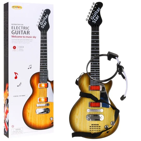 Električna Gitara Za Djecu 3+ Imitacija Drveta + Slušalice + Zvukovi I Svjetla 1