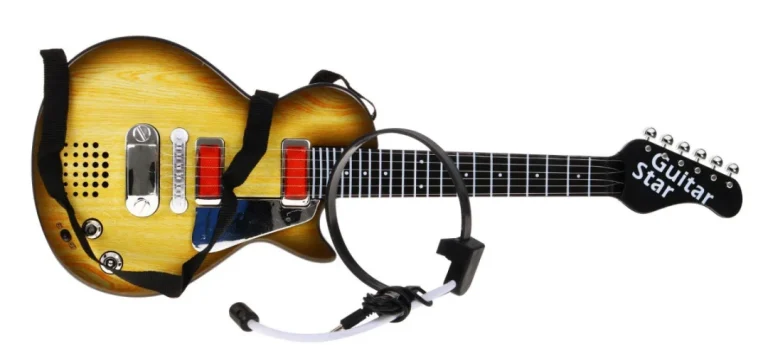 Električna Gitara Za Djecu 3+ Imitacija Drveta + Slušalice + Zvukovi I Svjetla 7