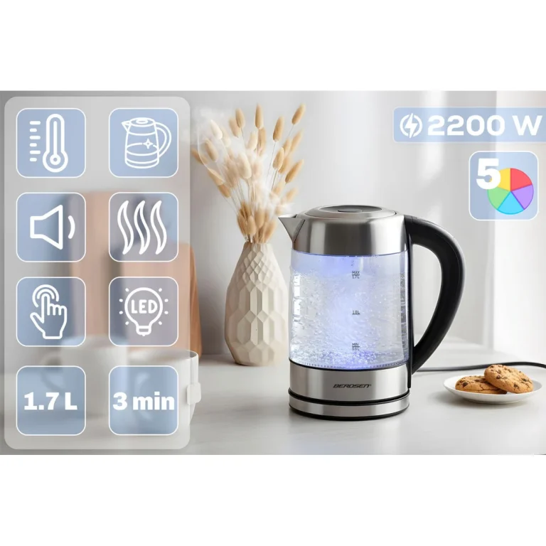 Električni Stakleni Kuhalo Za Vodu S Kontrolom Temperature 1,7 L 2200 W Berdsen Bd 714 11
