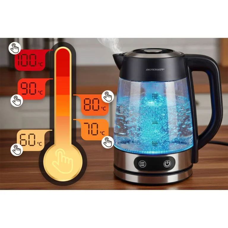 Električni Stakleni Kuhalo Za Vodu S Regulacijom Temperature 1,8 L 2200 W Berdsen Bd 715 5