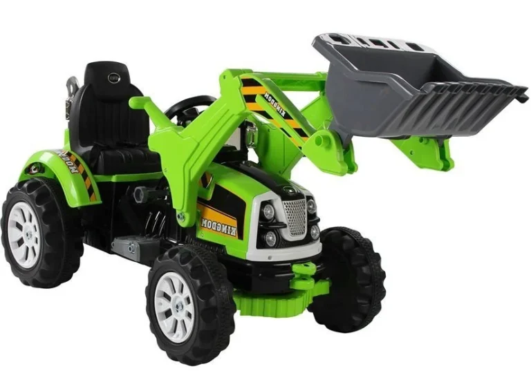 Električni Traktor S Mogućnošću Vožnje I Bagerom Zeleni Auto Na Akumulator 1