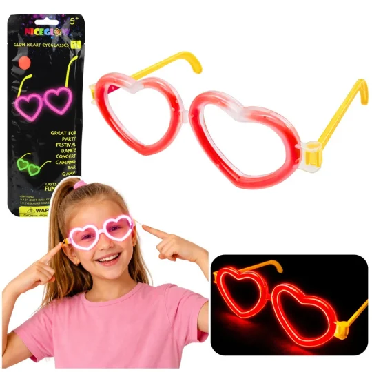 Fluorescentne Naočale U Obliku Srca, Svijetle U Mraku, Neonsko Crvene 1