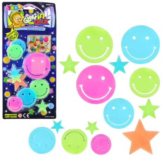 Fluorescentne Svjetleće Naljepnice Za Zid Smiley Lica Zvijezde Šarene 10 Kom 1