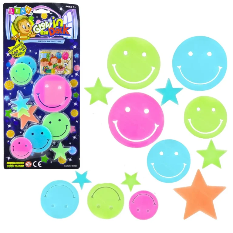 Fluorescentne Svjetleće Naljepnice Za Zid Smiley Lica Zvijezde Šarene 10 Kom 1