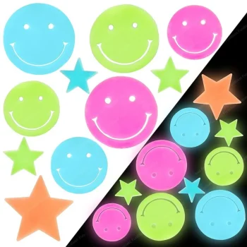 Fluorescentne Svjetleće Naljepnice Za Zid Smiley Lica Zvijezde Šarene 10 Kom 3