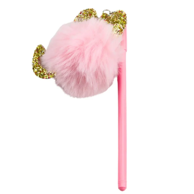 Gel Olovka S Ružičastim Pompon čepom I Plavom Tintom 17 Cm 0,5 Mm 2