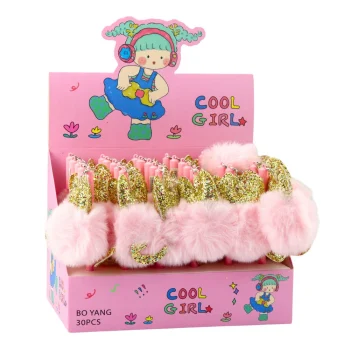 Gel Olovka S Ružičastim Pompon čepom I Plavom Tintom 17 Cm 0,5 Mm 3