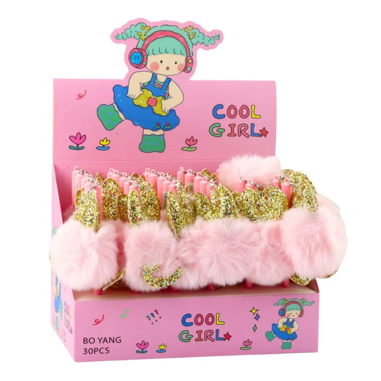 Gel Olovka S Ružičastim Pompon čepom I Plavom Tintom 17 Cm 0,5 Mm 3