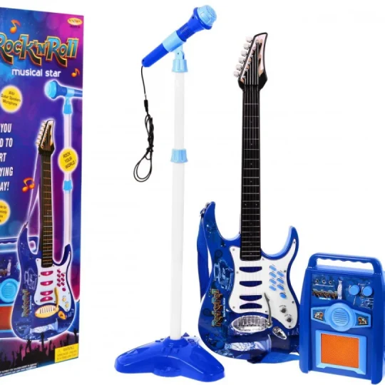 Gitara S Priborom Za Djecu 6+ Plavi Set + Pojačalo + Mikrofon 1