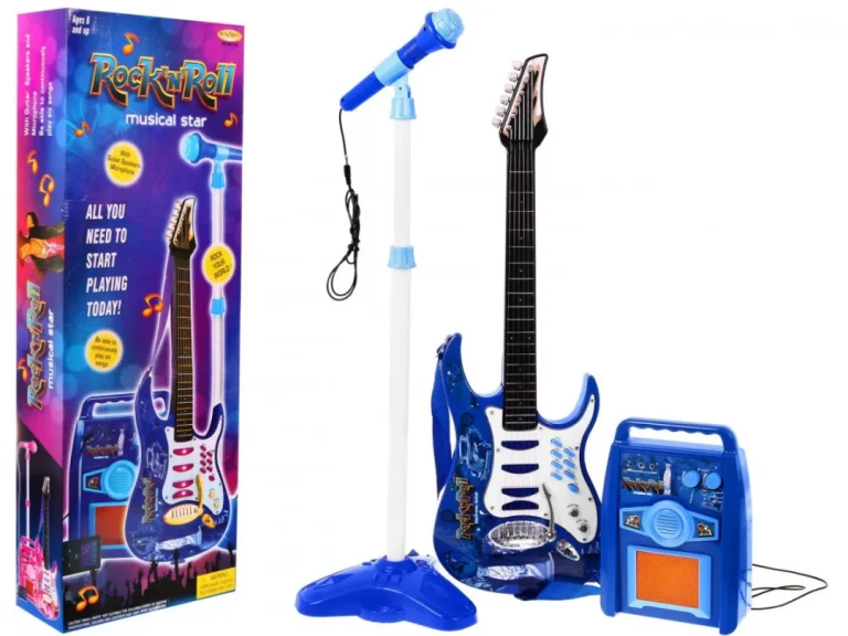 Gitara S Priborom Za Djecu 6+ Plavi Set + Pojačalo + Mikrofon 1