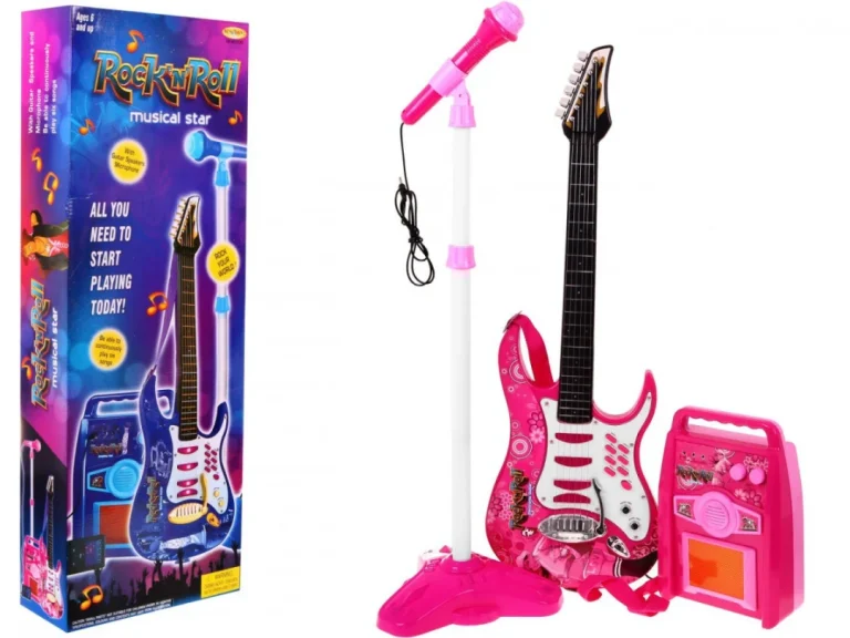 Gitara S Priborom Za Djecu 6+ Ružičasti Set + Pojačalo + Mikrofon 1