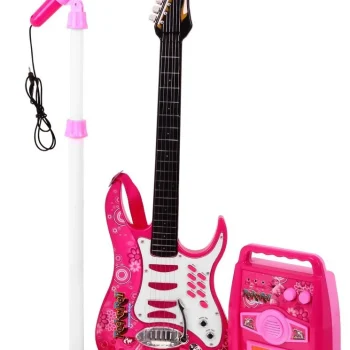 Gitara S Priborom Za Djecu 6+ Ružičasti Set + Pojačalo + Mikrofon 2