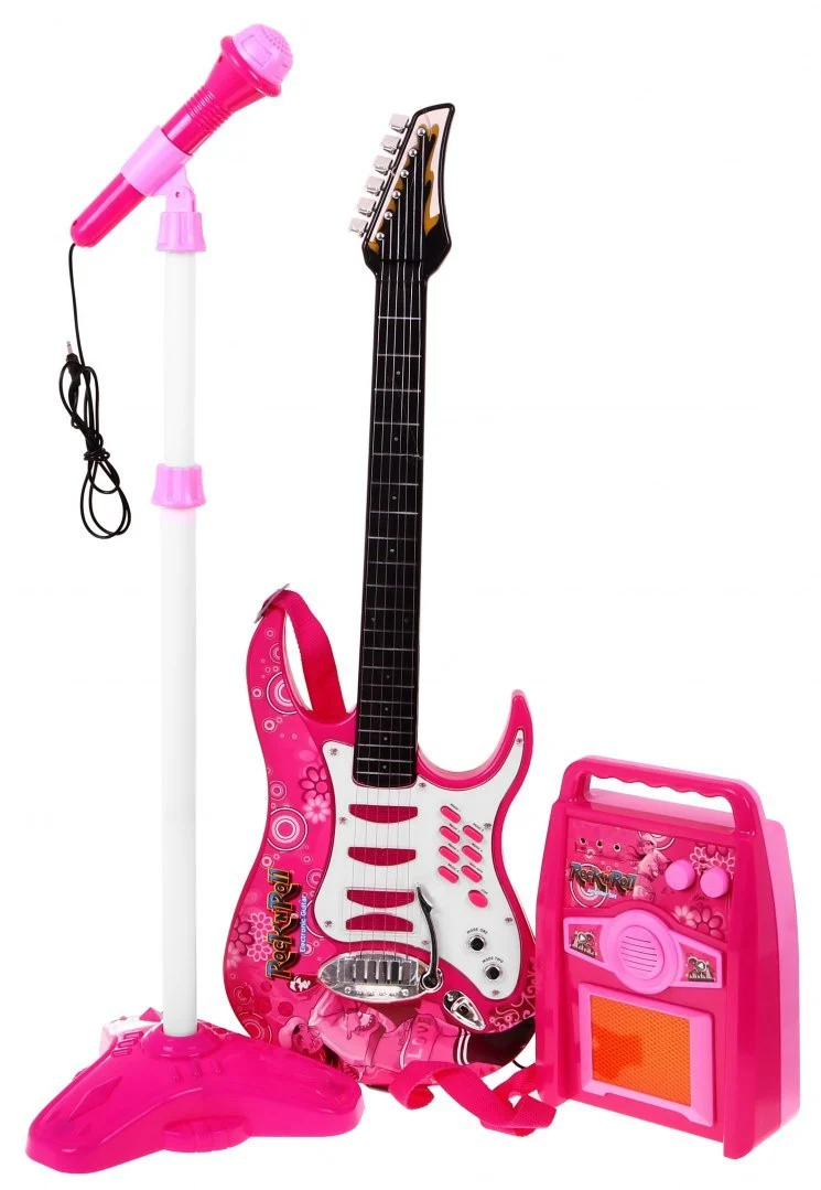 Gitara S Priborom Za Djecu 6+ Ružičasti Set + Pojačalo + Mikrofon 2