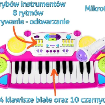 Glazbeni Set Tipkovnica Ružičasta Sa Stolcem 3+ 4