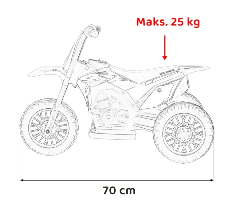 Honda Crf 450r Dječji Kros Motocikl Na Baterije, Crveni + 3 Kotača + Gumena Gazišta + Truba, Crvena Motor Na Akumulator 3
