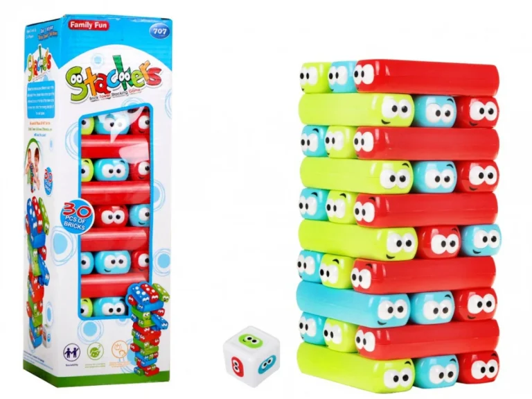 Igra Spretnosti Jenga Junior Za Djecu 3+. Nestabilni Toranj Od Kockica + Kolorne Grede, Višebojan 1