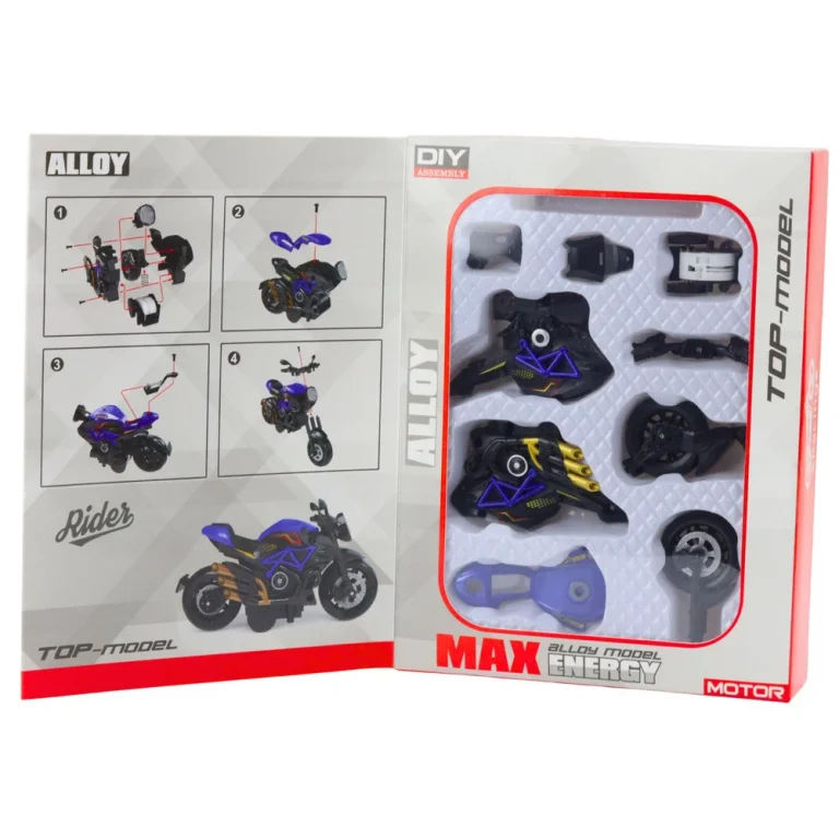 Igračka Motocikl Za Sastavljanje Vijaka Metalna 1:14 Diy Crno Plava 3