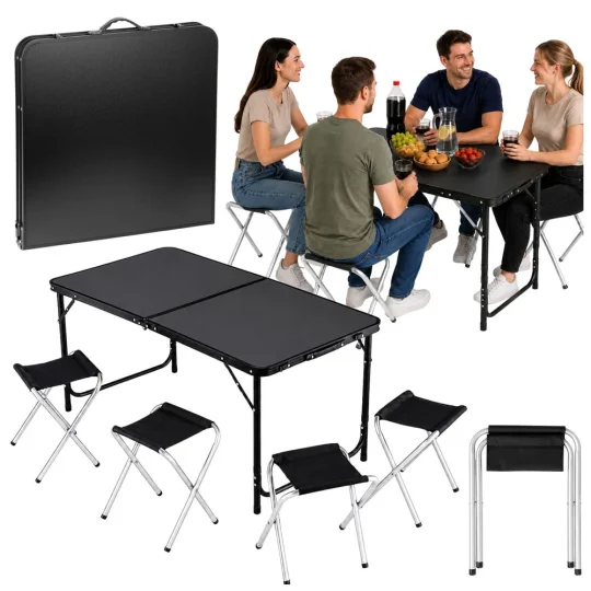 Kamperski Set, Sklopivi Stol I 4 Stolice, Crni Kofer 1
