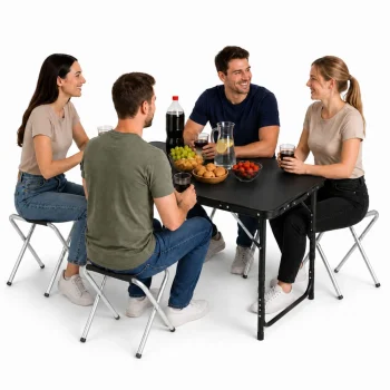 Kamperski Set, Sklopivi Stol I 4 Stolice, Crni Kofer 3