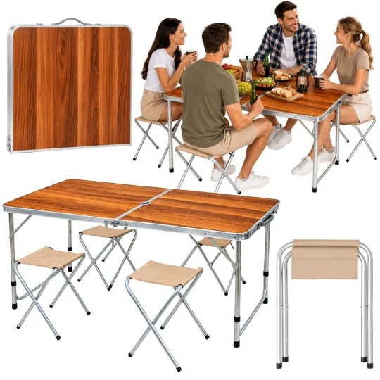 Kamperski Set, Sklopivi Stol I 4 Stolice, Drveni Kofer 1