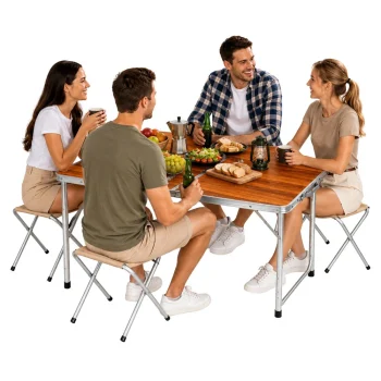 Kamperski Set, Sklopivi Stol I 4 Stolice, Drveni Kofer 2