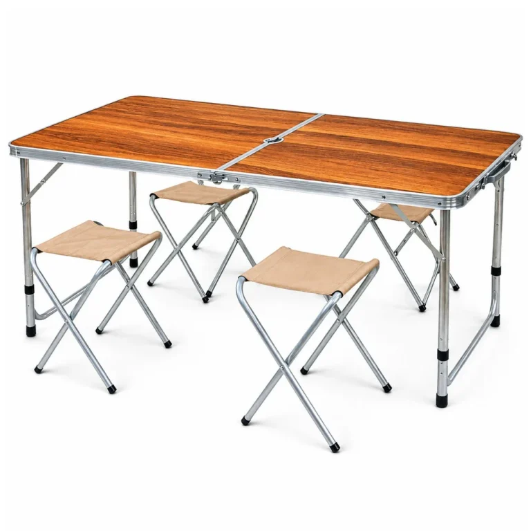 Kamperski Set, Sklopivi Stol I 4 Stolice, Drveni Kofer 3