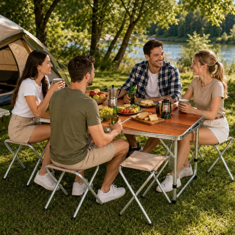 Kamperski Set, Sklopivi Stol I 4 Stolice, Drveni Kofer 5