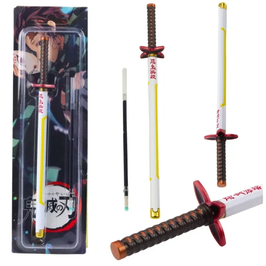 Katana Sword Anime Kemijska Olovka S Metalnom Crnom Tintom, Zamjenjivim Punjenjem, Bijelo žuta 1