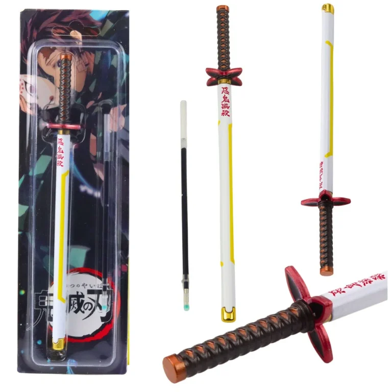 Katana Sword Anime Kemijska Olovka S Metalnom Crnom Tintom, Zamjenjivim Punjenjem, Bijelo žuta 1