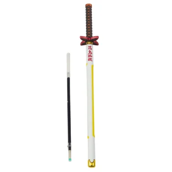 Katana Sword Anime Kemijska Olovka S Metalnom Crnom Tintom, Zamjenjivim Punjenjem, Bijelo žuta 2