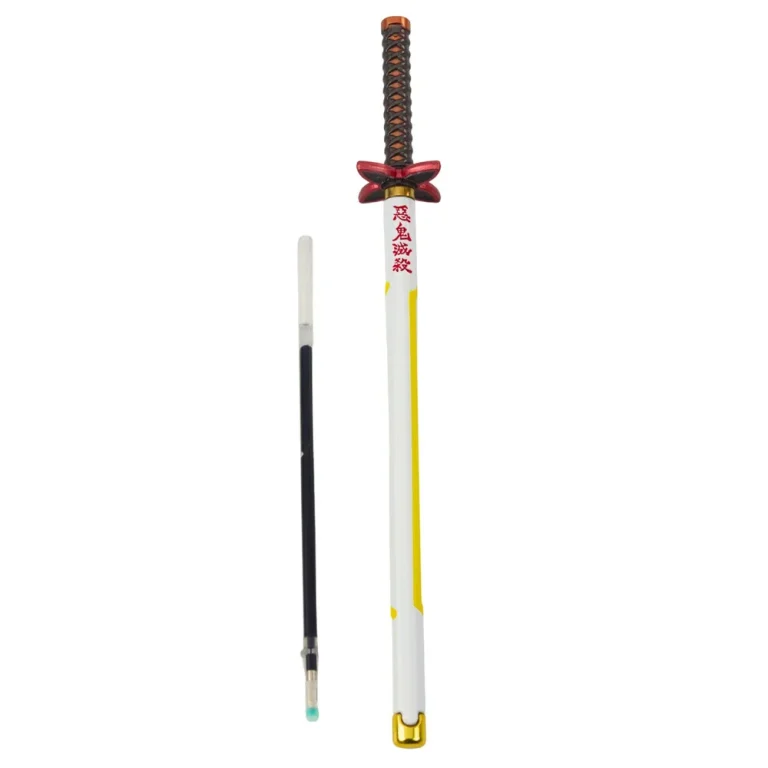 Katana Sword Anime Kemijska Olovka S Metalnom Crnom Tintom, Zamjenjivim Punjenjem, Bijelo žuta 2