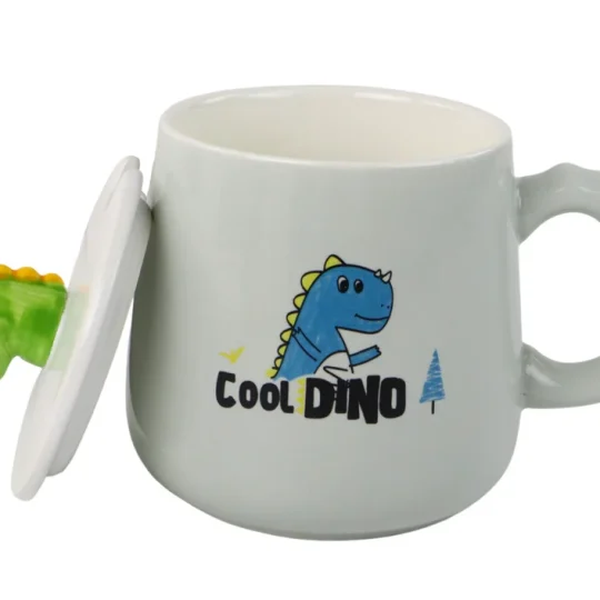 Keramička šalica Dinosaur Plava 350 Ml S Poklopcem I žlicom 1