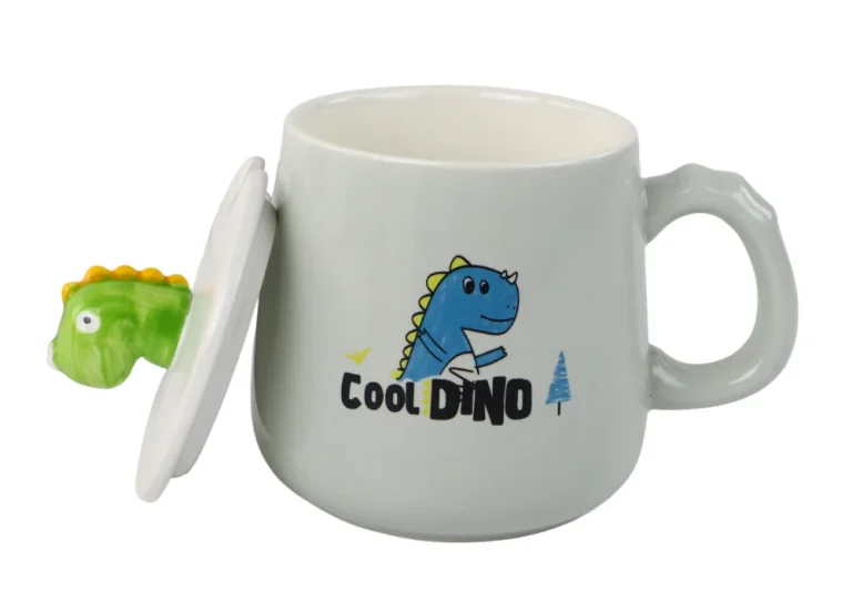 Keramička šalica Dinosaur Plava 350 Ml S Poklopcem I žlicom 1