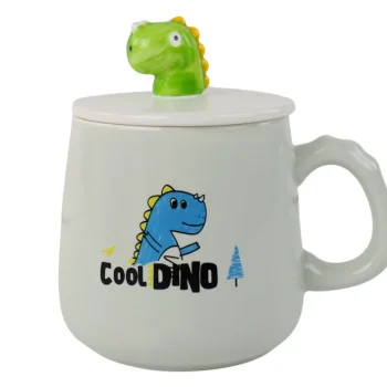 Keramička šalica Dinosaur Plava 350 Ml S Poklopcem I žlicom 2