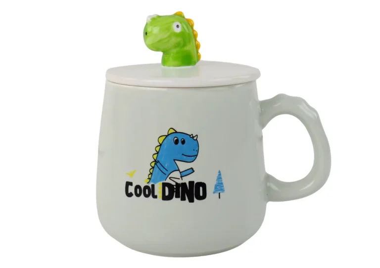 Keramička šalica Dinosaur Plava 350 Ml S Poklopcem I žlicom 2