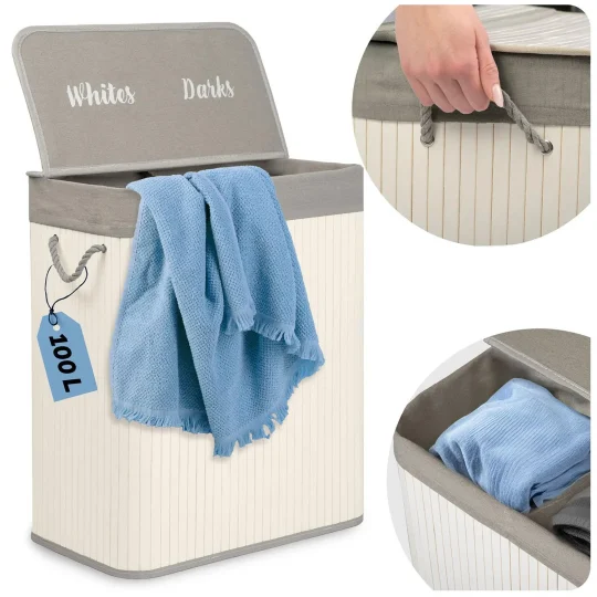 Košara Za Rublje Od Bambusa S Poklopcem 100 L Massido, Plava, Var. 678102 1