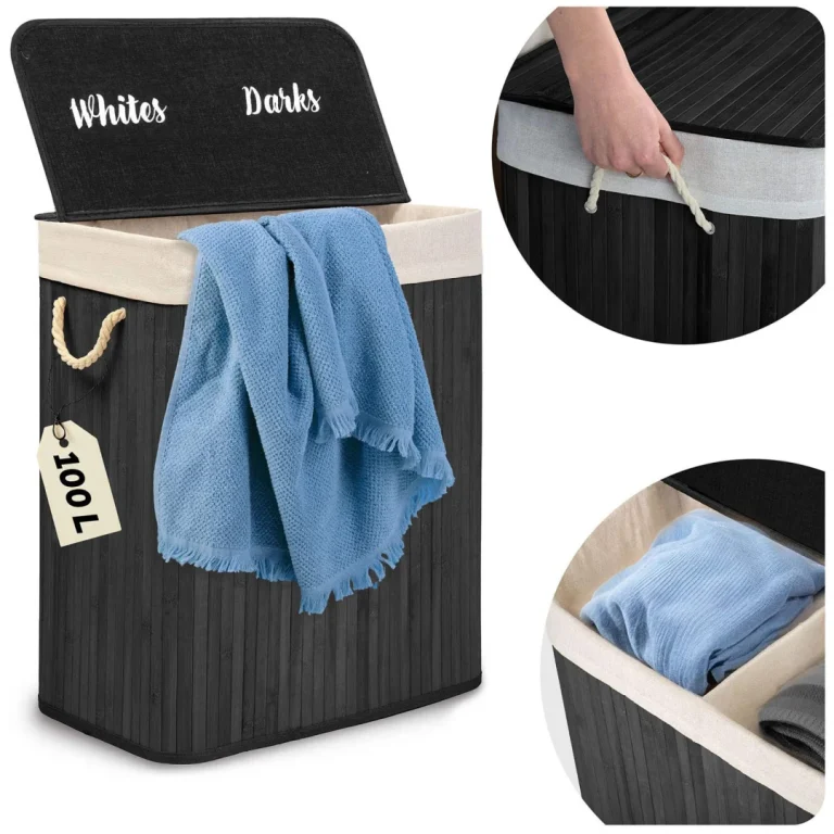 Košara Za Rublje Od Bambusa S Poklopcem 100 L Massido, Plava 1