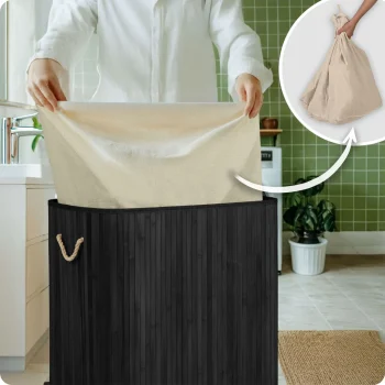 Košara Za Rublje Od Bambusa S Poklopcem 100 L Massido, Plava 9