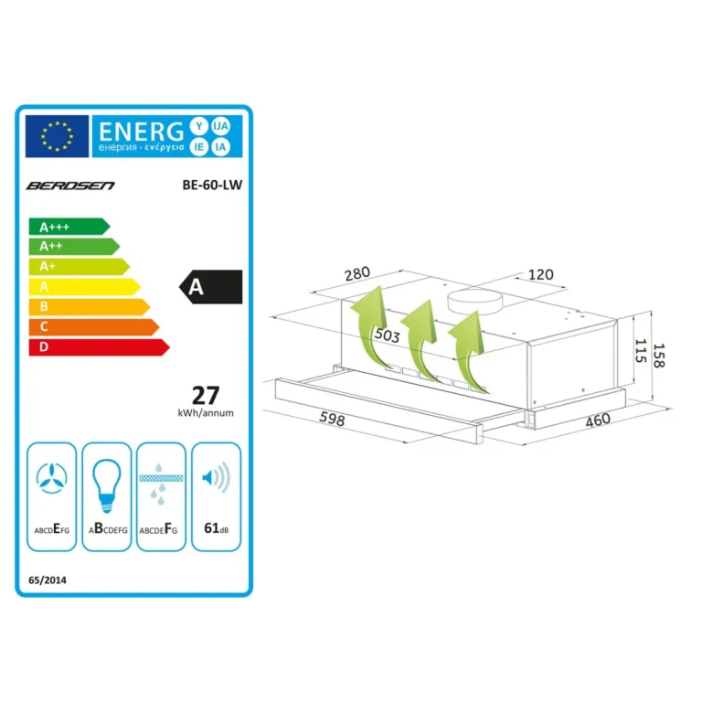 Kuhinjska Napa Za Ispod Ormarića 60 Cm Berdsen Be 60 Lw Crna 9