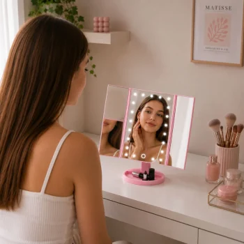 Led Kozmetičko Ogledalo Sklopivo S Povećalom, Ružičasto 3