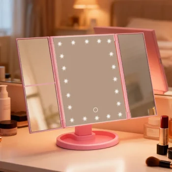 Led Kozmetičko Ogledalo Sklopivo S Povećalom, Ružičasto 4