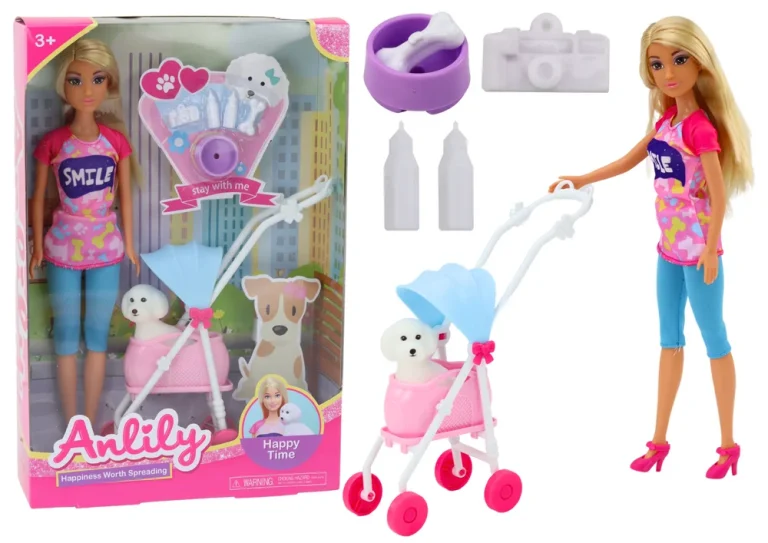 Lutka Anlily S Psom U Kolica I Priborom, 30 Cm 1