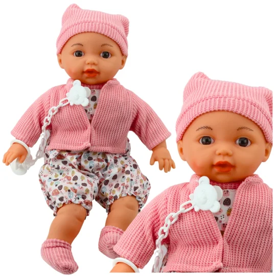 Lutka Beba U Džemperu S Kapom I Dudom, Ružičasta 40 Cm 1