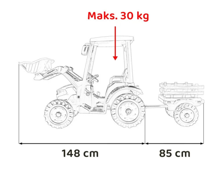 Mega Električni Traktor D68 S Prikolicom, Crveni 3