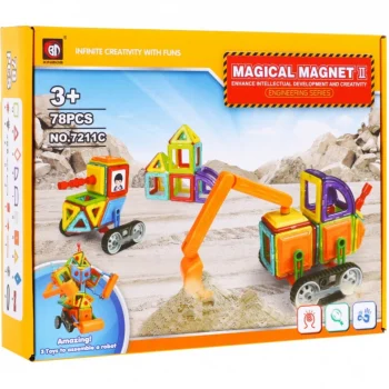 Magnetski Građevinski Set Za Djecu 3+ Od 78 Dijelova + Modul Kotača + Ruka Bagera + Magnetski I 5