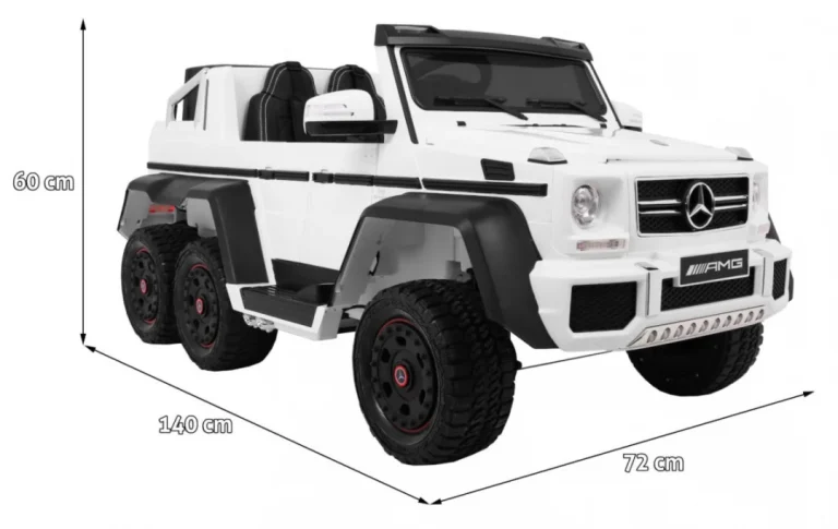 Mercedes G63 6x6 Dječji Automobil Bijeli + 2 Papučice Gasa + Podešavanje Sjedala + Audio, Bijela 2