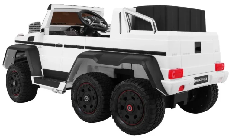Mercedes G63 6x6 Dječji Automobil Bijeli + 2 Papučice Gasa + Podešavanje Sjedala + Audio, Bijela 5