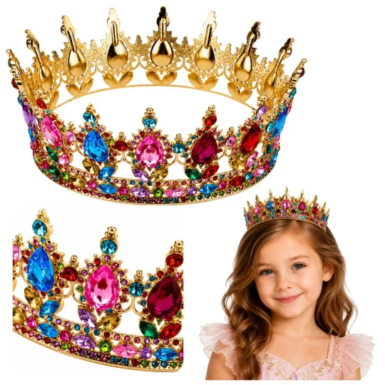 Metalna Kruna Princeze Sa šarenim Kristalima, Zlatna, Ø 12,5 Cm 1