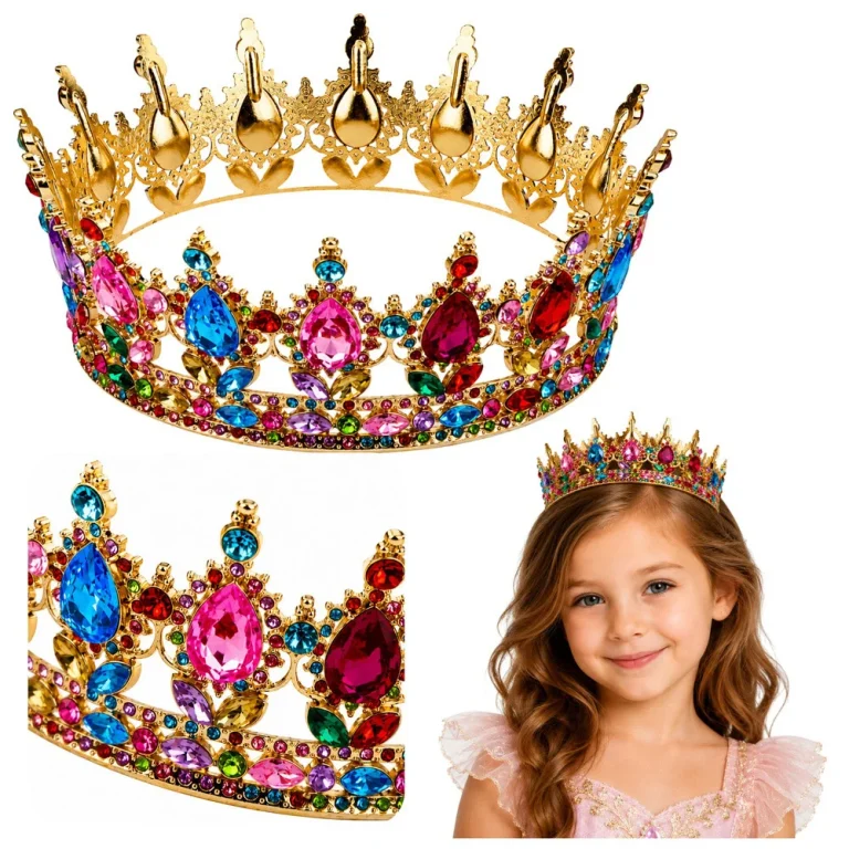 Metalna Kruna Princeze Sa šarenim Kristalima, Zlatna, Ø 12,5 Cm 1