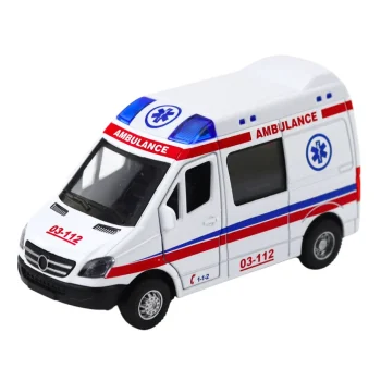 Metalni Automobil Hitne Pomoći 1:32, Pogon Na Povlačenje, Svjetla I Zvukovi, Bijeli 2